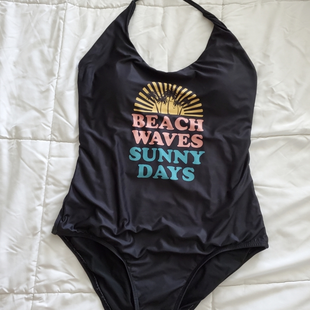 Medium Black Halter One Piece Swimsuit